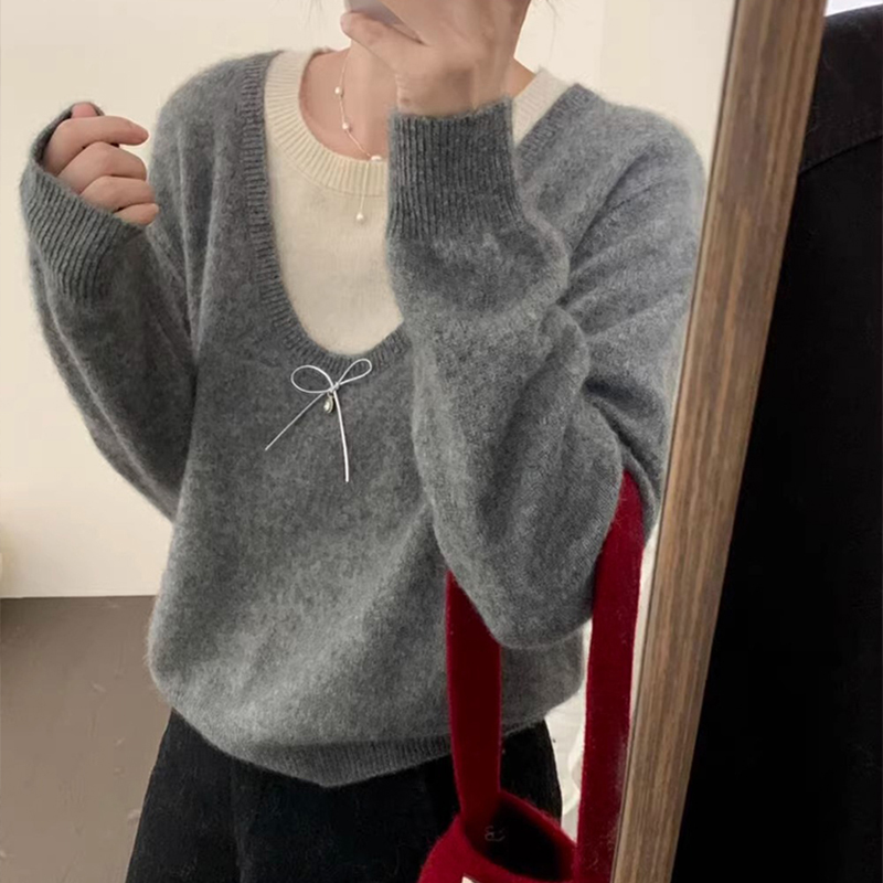 小香风假两件毛衣内搭针织衫上衣