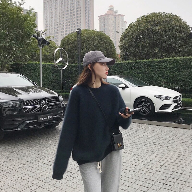 气质百搭洋气圆领套头毛衣女秋冬