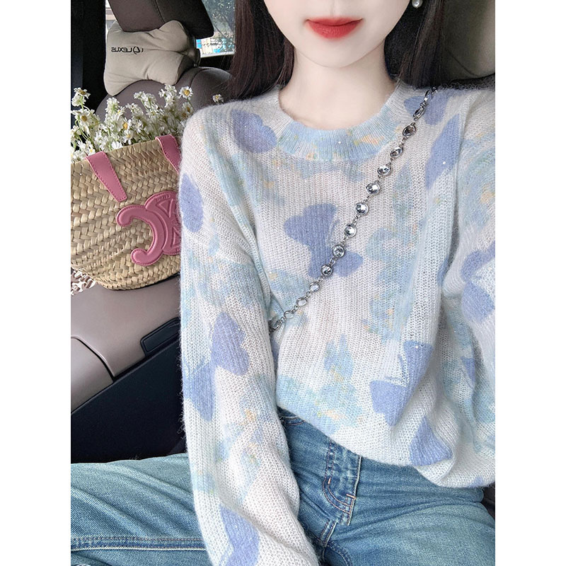 法式蝴蝶软糯套头毛衣针织衫女