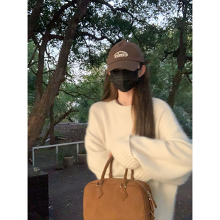 奶fufu白色水貂绒软糯毛衣女秋冬慵懒风宽松针织羊绒衫外穿上衣厚