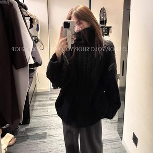 韩系黑色粗线加厚高领毛衣女秋冬季穿搭慵懒风宽松针织衫内搭上衣