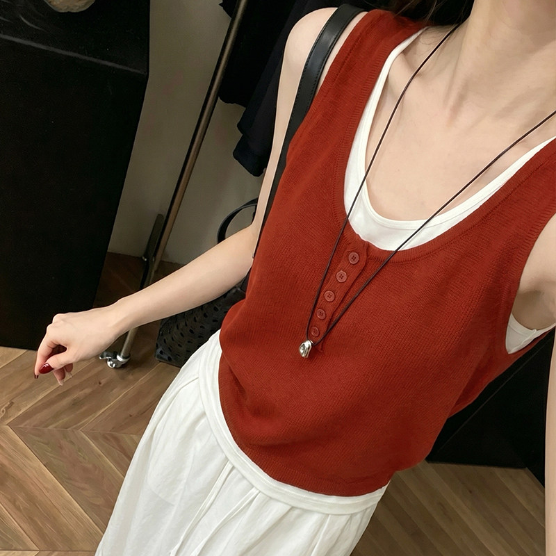 假两件针织吊带背心外穿无袖上衣
