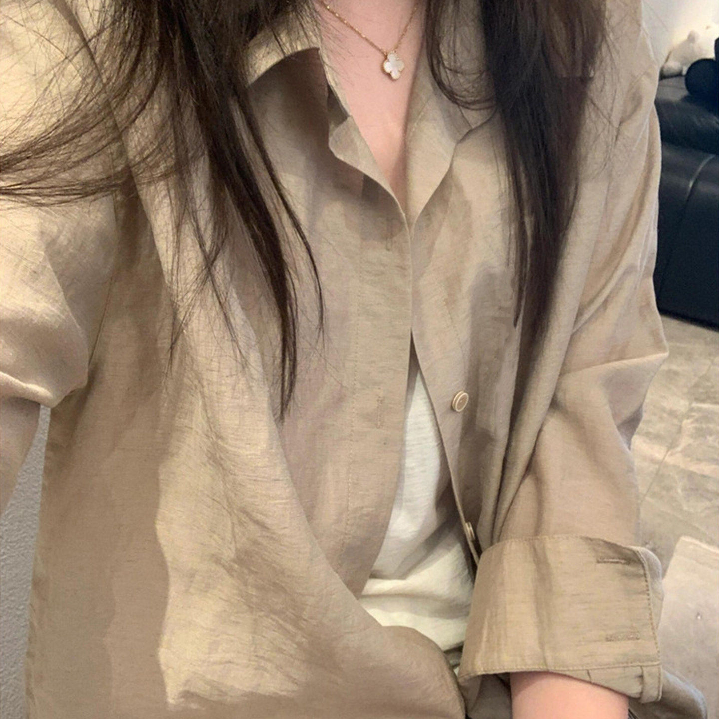 复古老钱风亚麻长袖防晒衬衫上衣