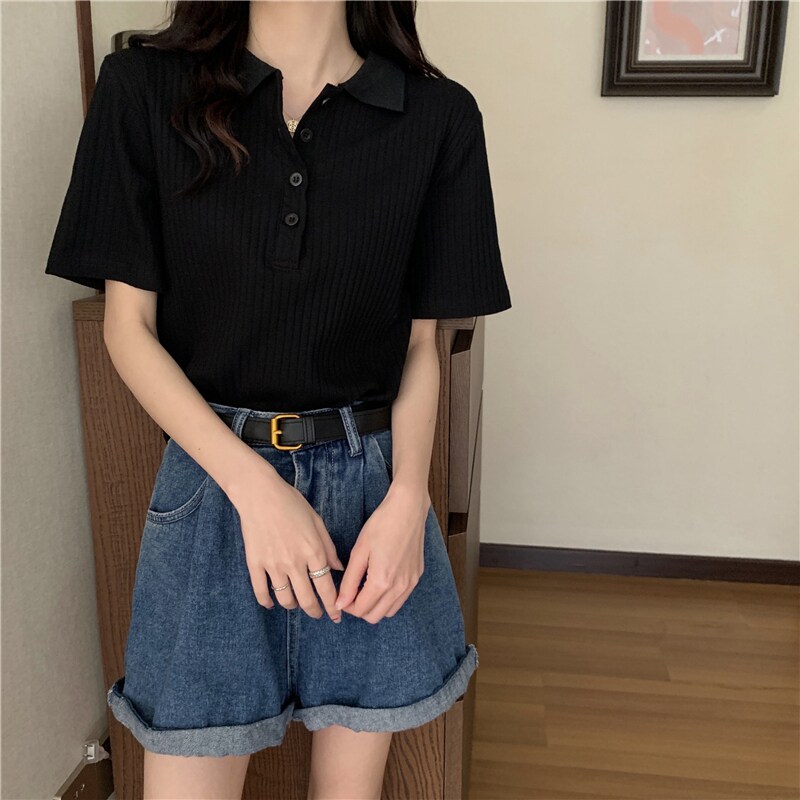 夏季冰丝短袖针织衫t恤女2026年新款港味宽松polo衫短款bm上衣ins