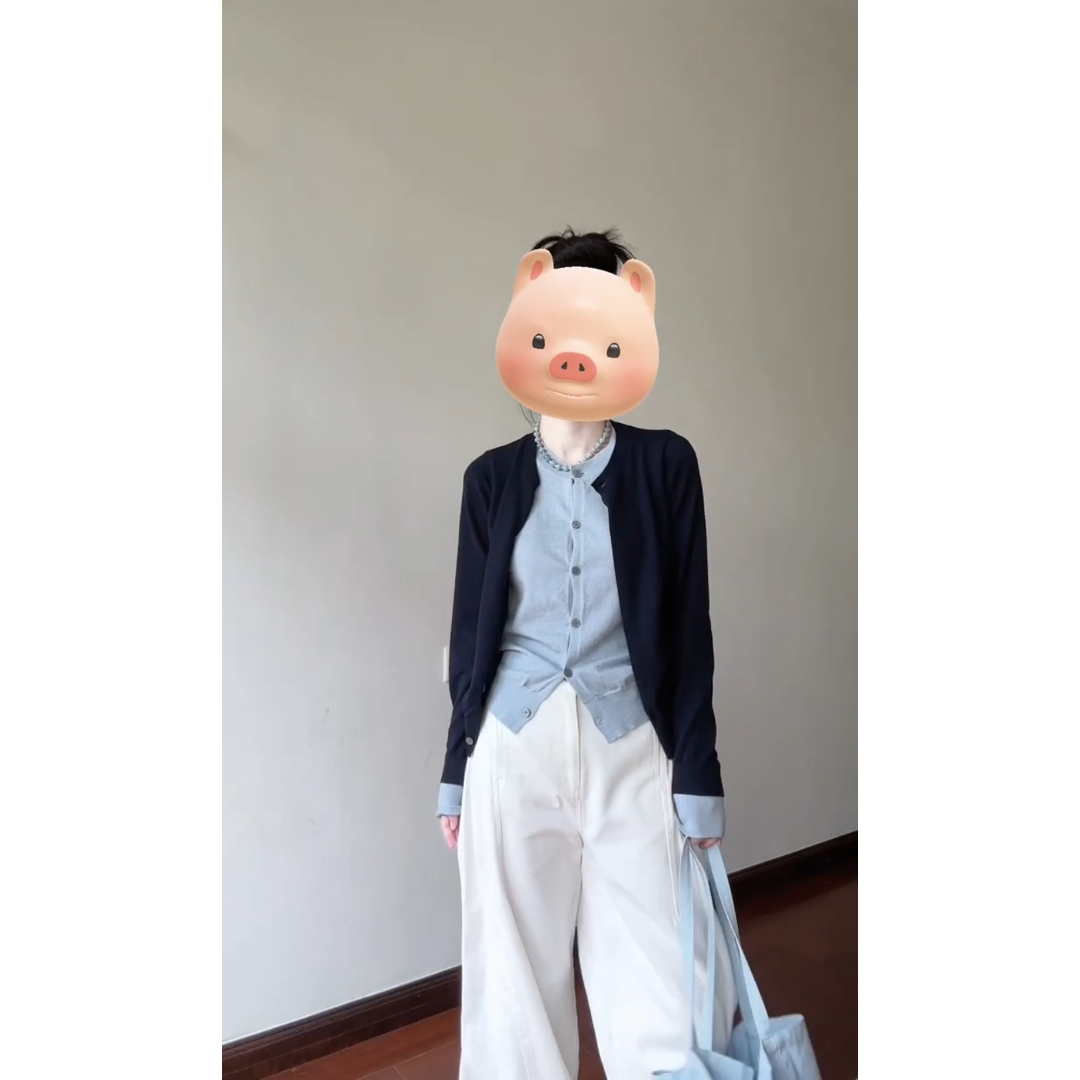 撞色假两件针织开衫短款毛衣外套