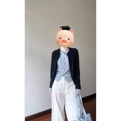 撞色假两件针织开衫短款毛衣外套