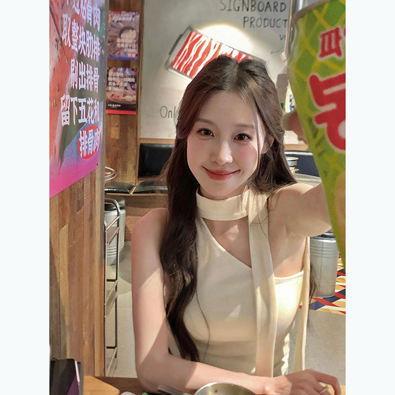 泰式挂脖针织小吊带背心女夏季辣妹2025新款无袖外穿设计感上衣潮