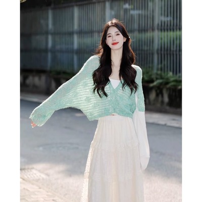 v领针织开衫镂空防晒罩衫上衣薄