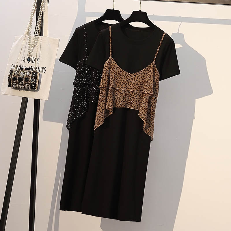 2019 Summer wear new pattern Fat sister enlarge fashion Show thin Mosaic False two Dress The fat temperamentin the Women's clothing/Boutique , Large size women  category - from Buy2taobao.com to provide professional Taobao agent buy service