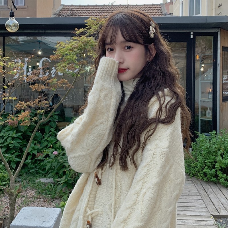 日系复古慵懒麻花毛衣外套女秋冬温柔风宽松显瘦气质连帽针织开衫