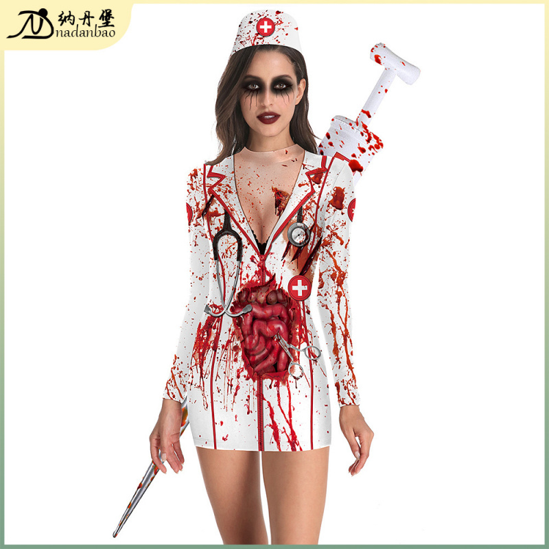 欧美万圣节护士丧尸连衣裙