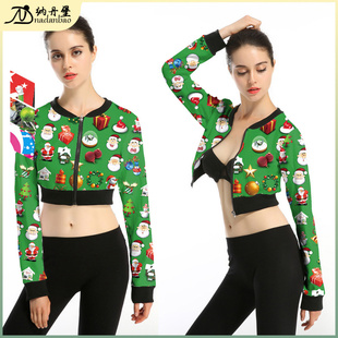 欧美女装秋冬季圣诞女装短装长袖开衫外套女cosplay宽松潮流卫衣