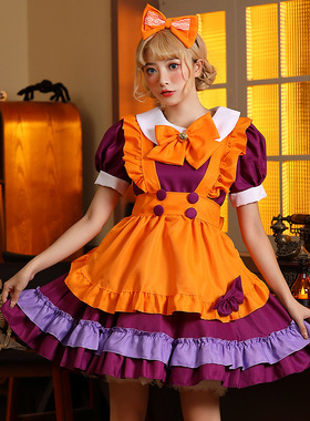 万圣节cosplay服洛丽塔女仆服装橙色铃铛蝴蝶节女佣服直播表演服