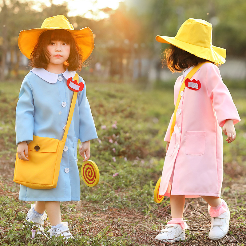 万圣节儿童cos制服 蓝色日本幼稚园纽扣式便装款可爱萌娃踏青套装