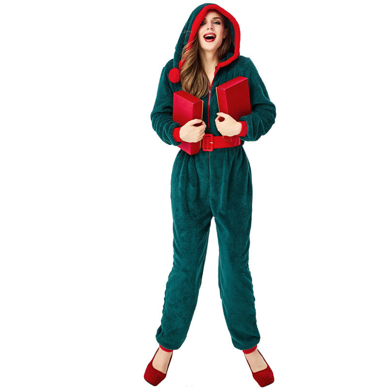 墨绿色圣诞老人女连体cos服