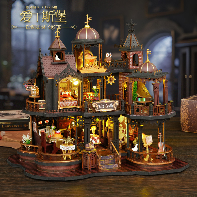 DIY小屋爱丁斯堡木质手工拼接八音盒玩具积木氛围感礼物男女生日