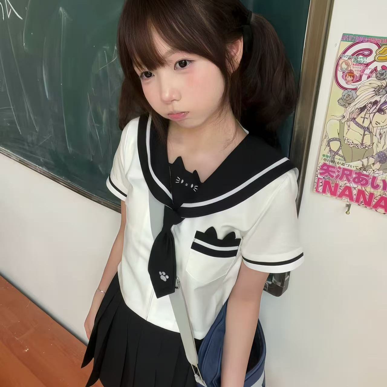 张不烦原创【宅喵物语】正版黑白色jk夏季小猫基础学院风水手服