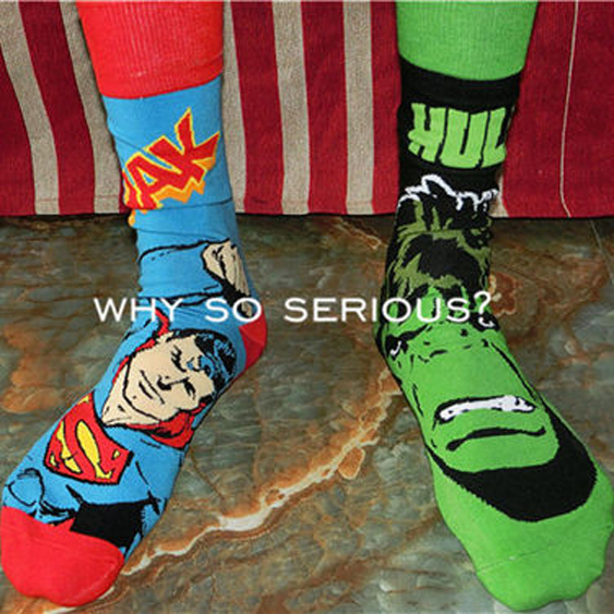 蝙蝠侠超人中长筒袜子蜘蛛侠绿巨人男女卡通欧美棉潮流抖音复仇者