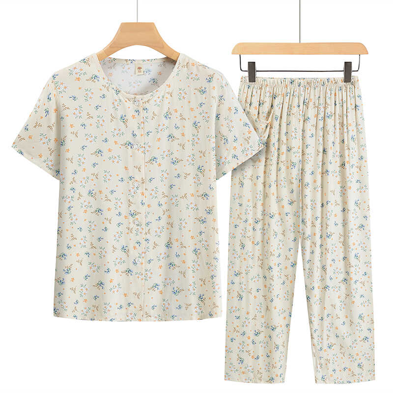 奶奶夏装纯棉套装女中老年人短袖婆婆衣服妈妈睡衣老人太太居家服
