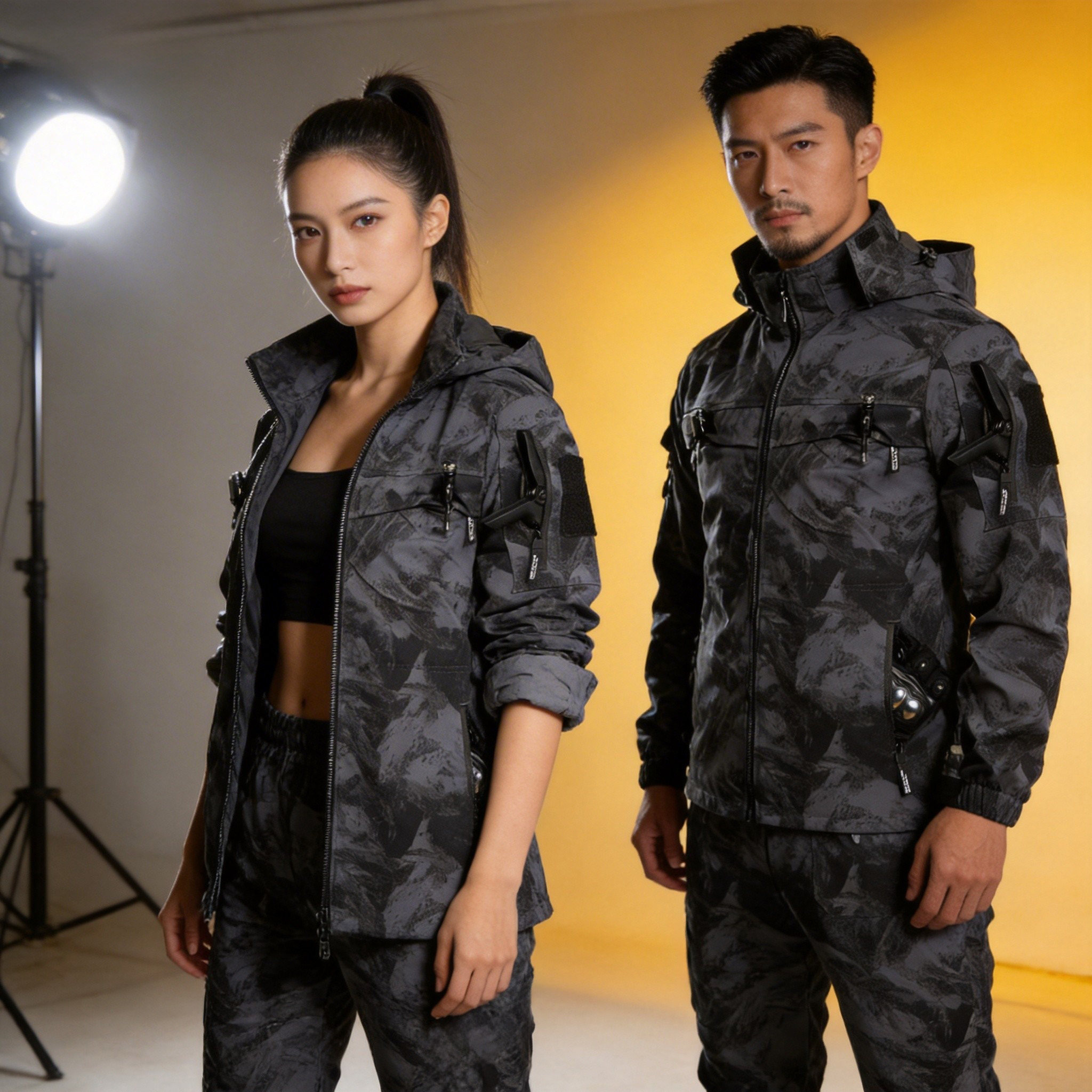 2026迷彩服套装男春季户外黑色战术外套训练连帽作训服汽修工作服