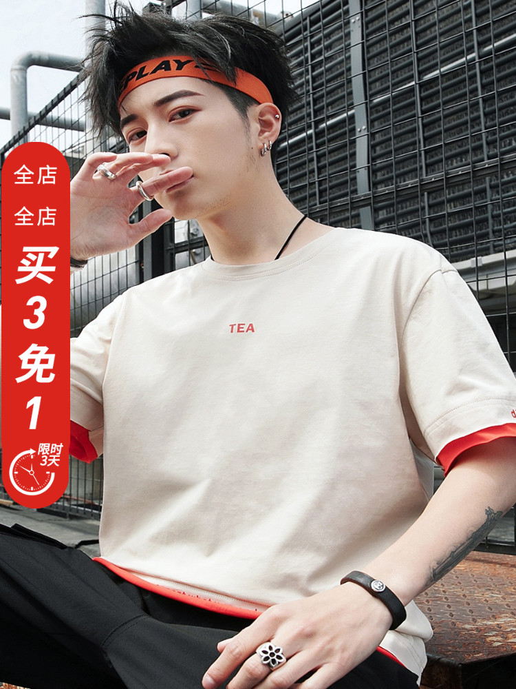 Men's short-sleeved T-shirt 2021 new summer Korean edition round neck loose trend half sleeve tide brand base pure cotton men's clothing