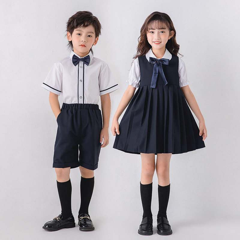男童衬衫幼儿园毕业照班服夏装英伦学院风小学生校服夏季短袖