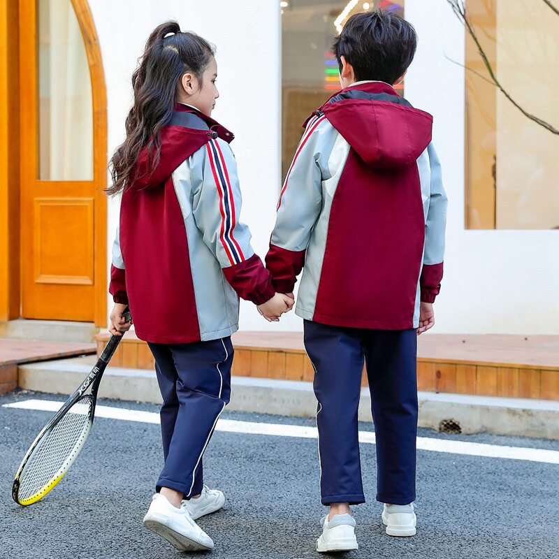 学生冬季拉链衫连帽套装棉通用红色学院风春秋装裤冲锋三件套校服
