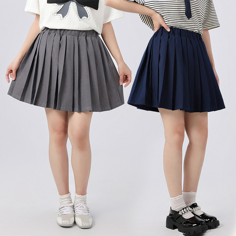 初中女童夏季百褶裙大童宽松防走光半身裙学生校服裙jk裙大码短裙