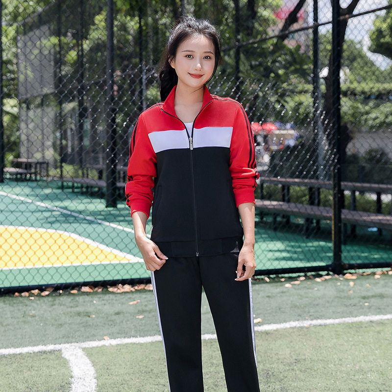 中学生校服套装三件套学院风高中生初中春秋季运动会蓝白红班服冬