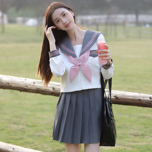 新灰三本基础款水手服女正统夏JK制服短袖套装日系海军风学生校服