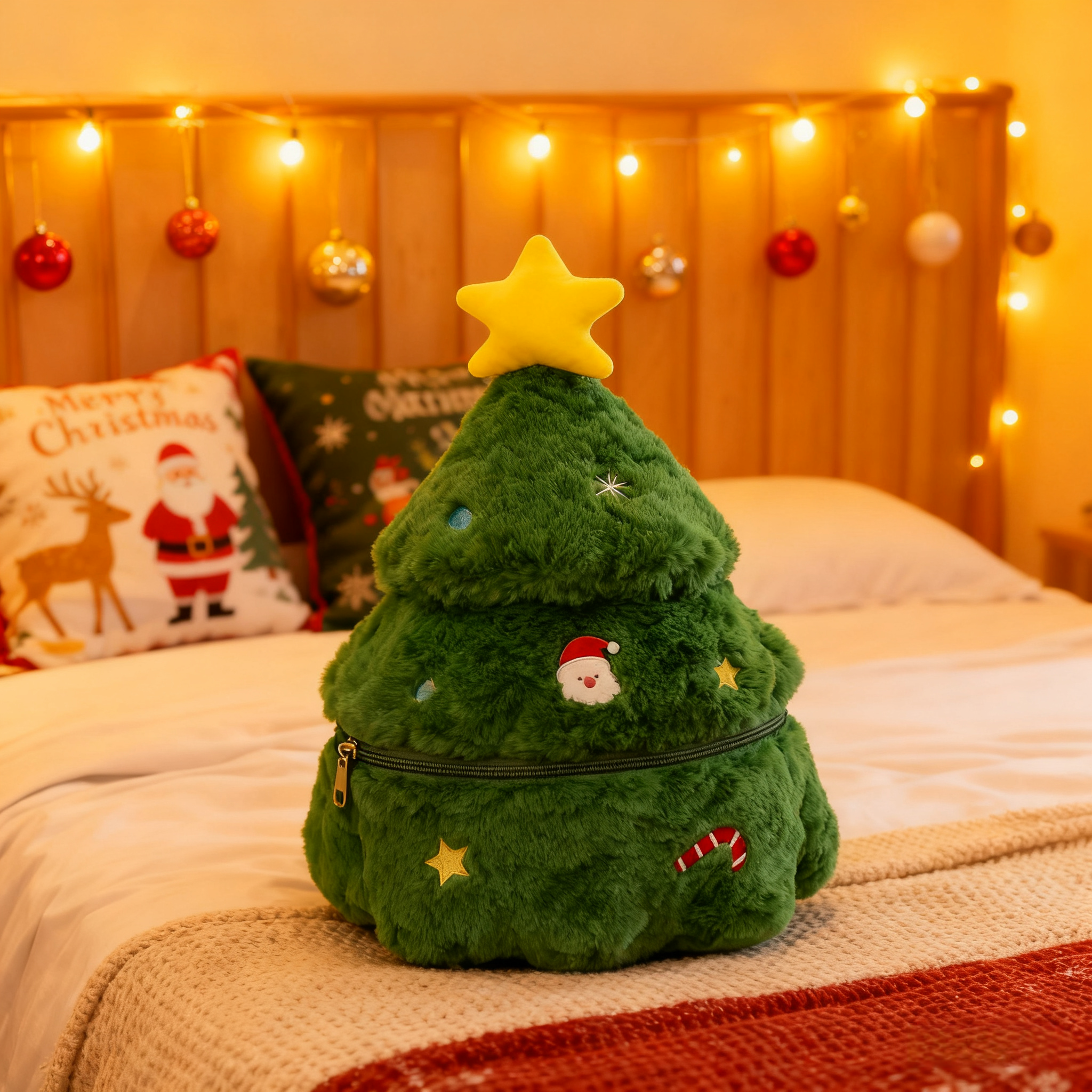 拉链刺绣圣诞老人毛绒公仔