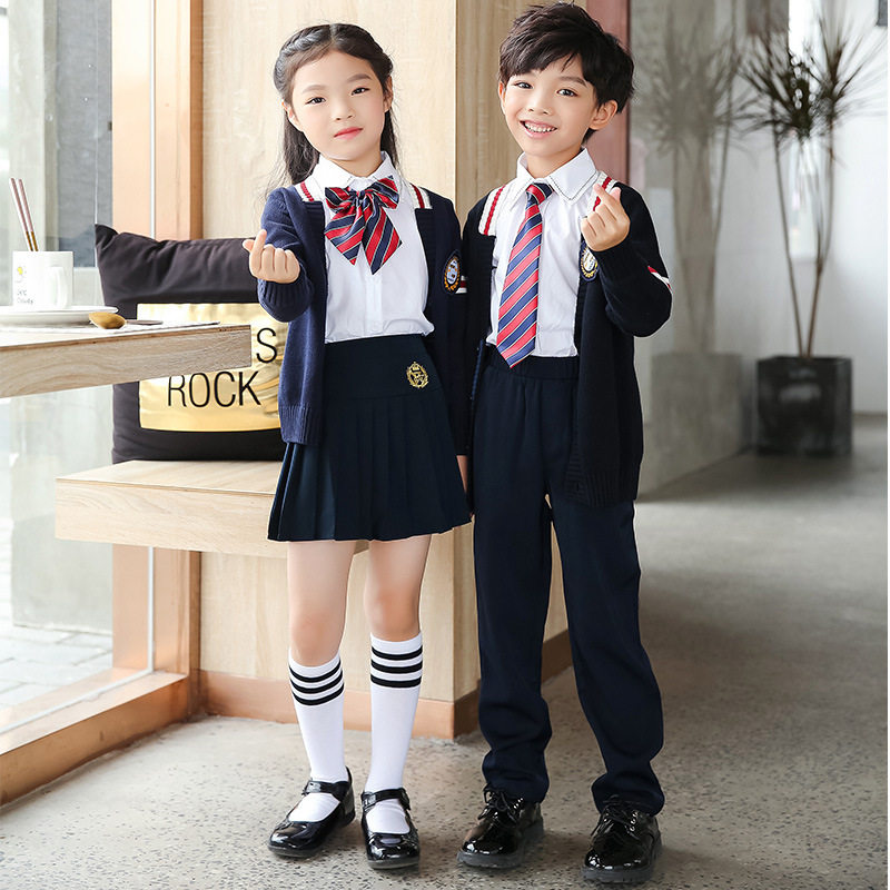 中小学生校服秋冬学院风针织毛衣三件套装幼儿园园服开衫儿童班服