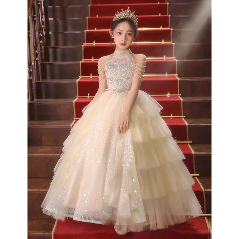 女童礼服绝美花童高端轻奢小众儿童生日公主裙主持人钢琴表