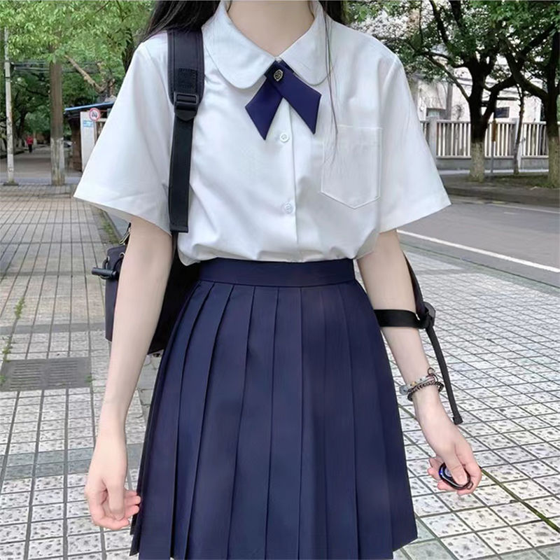jk制服正版原创泰国校服显瘦圆领短袖学院风学生水色衬衫jk制服女