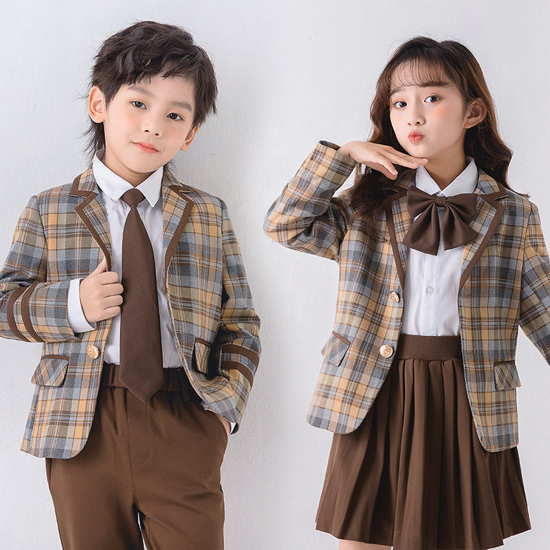 小学生春秋款班服英伦学院风校服幼儿园园服儿童格子西装裙子套装