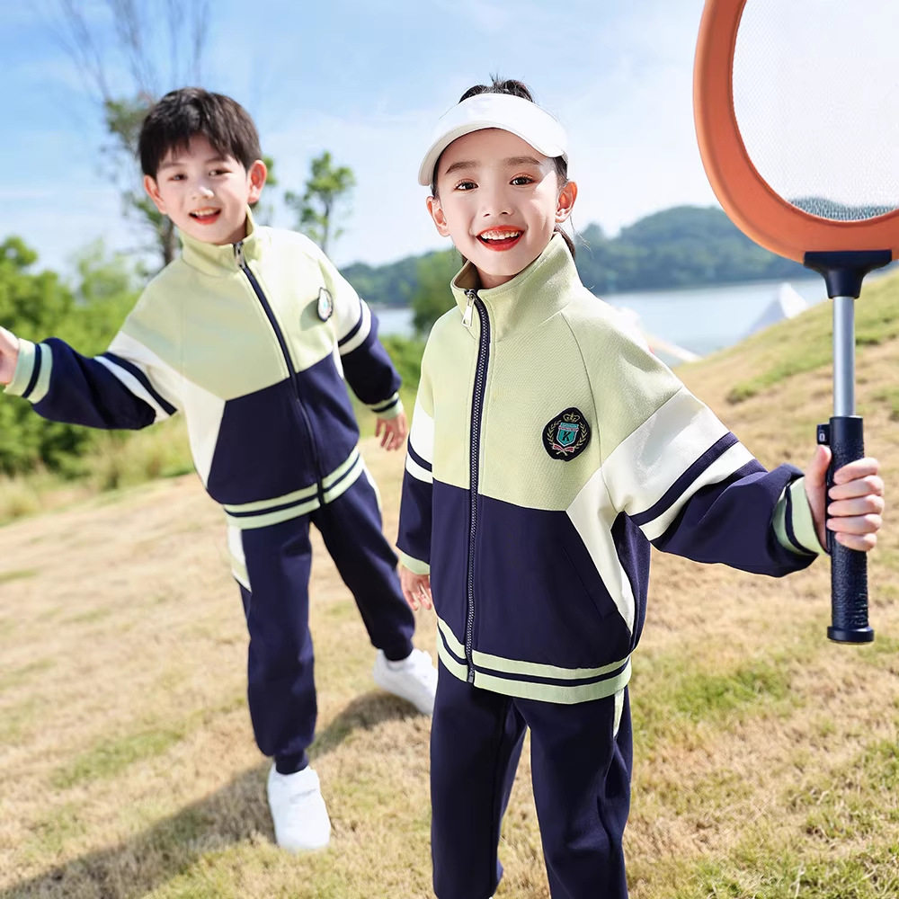 中小学生校服幼儿园园服班服大孩子运动装儿童团体演出服绿色套装