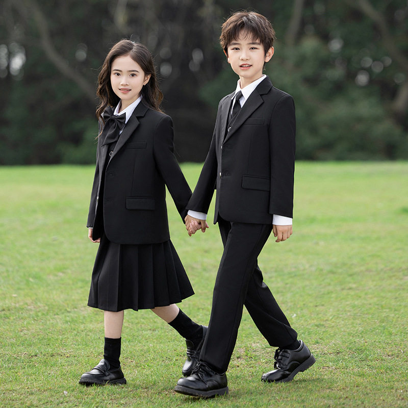 新款小学生黑色西装校服套装英伦学院风男女童演出礼服毕业摄影服
