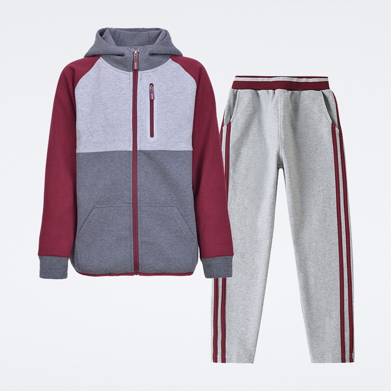 小学中学英伦风校服枣红浅灰色春秋款运动服小学生连帽棒球服套装