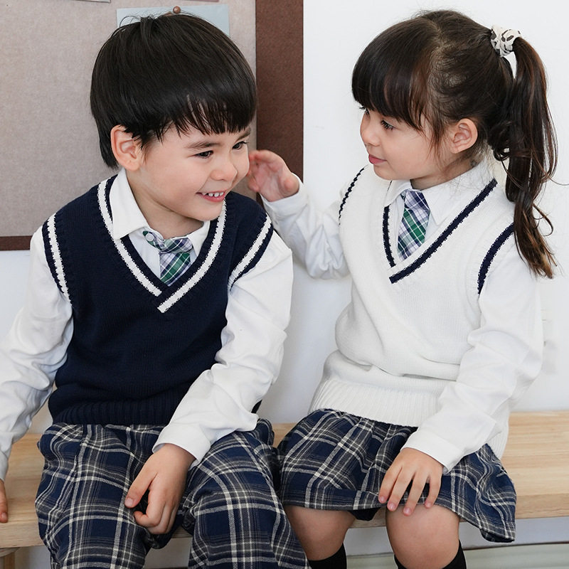 秋冬加绒儿童宝宝校服纯棉 毛衣马甲男童中大女童针织背心批发