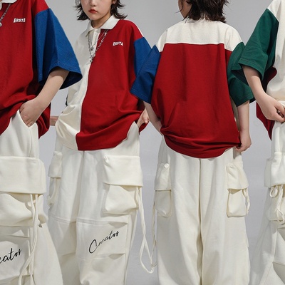 儿童街舞演出服少儿hiphop帅酷穿搭夏季美式POLO衫男童嘻哈潮