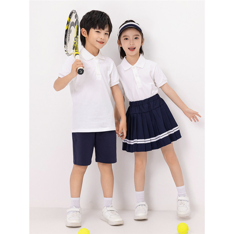 儿童白色POLO衫学生校服内搭学院风女童夏装翻领男童纯棉短袖t恤