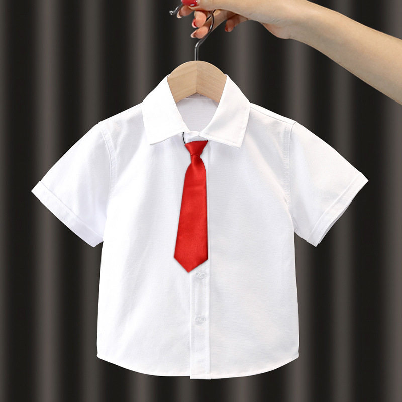 男童白衬衫短袖秋季儿童白色打底衫小学生校服主持人演出衬衣
