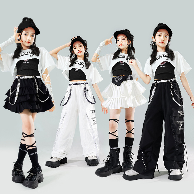 女童kpop舞蹈爵士舞上衣演出服儿童街舞服装女团少儿套装女孩