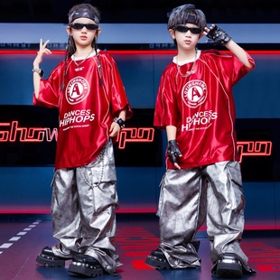 街舞儿童潮服嘻哈风女孩炸街短袖套装男童少儿hiphop演出服装