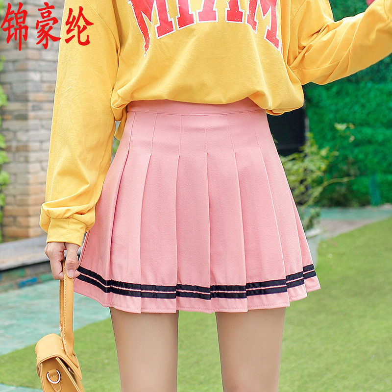 百褶裙短裙高腰韩版学生校服春夏防走光2026新款A字松紧半身裙女