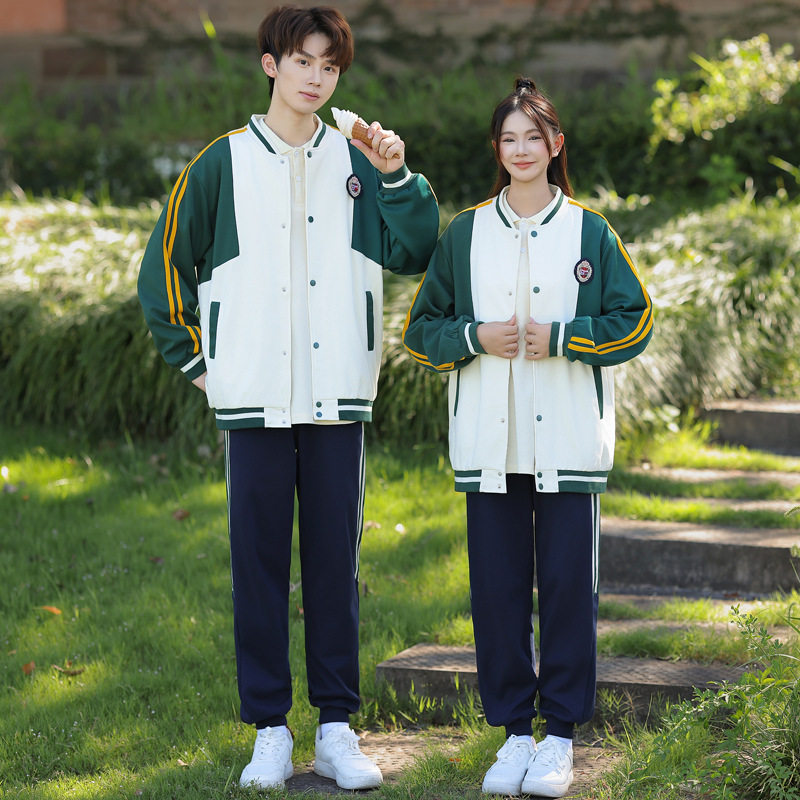 秋季运动会校服#实拍情侣学院风学生秋冬风衣外套三件套 校服