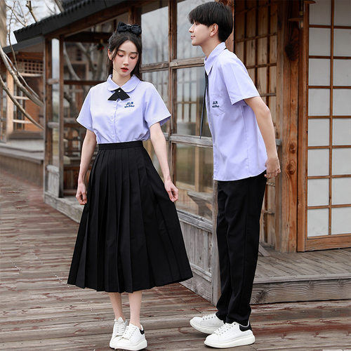 泰式泰国校服衬衫女短袖男学院风jk制服高中学生春秋毕业班服套装