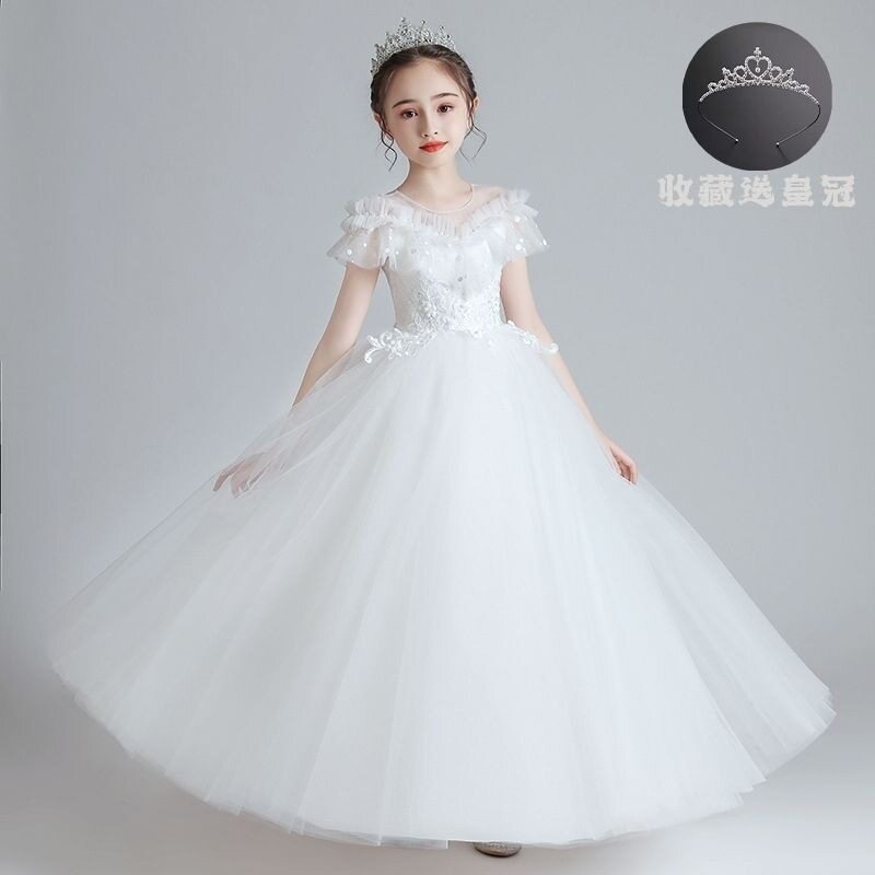 女童礼服夏季连衣裙公主裙儿童前短后长燕尾裙花童主持表演