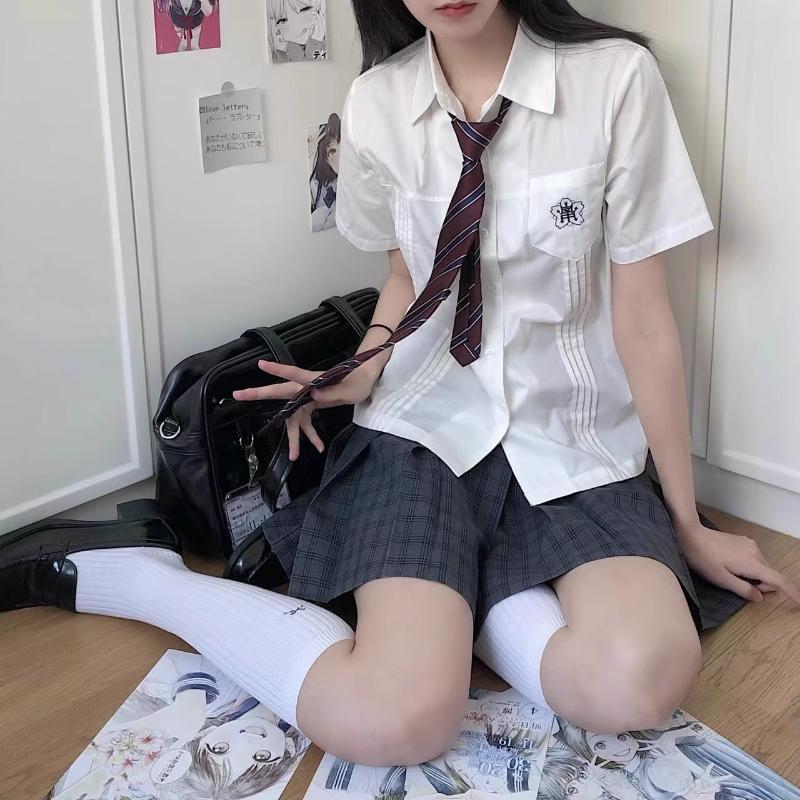 小岚中短袖jk衬衫刺绣制服学院风套装原创夏季白水色学生班服校服