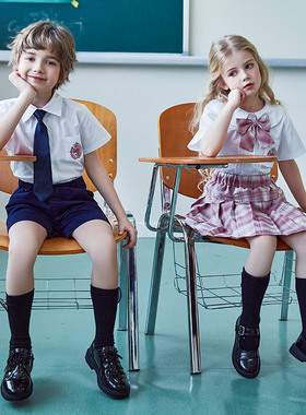 2024夏季新款学院风校服套装儿童英伦风幼儿园园服短袖短裤两件套